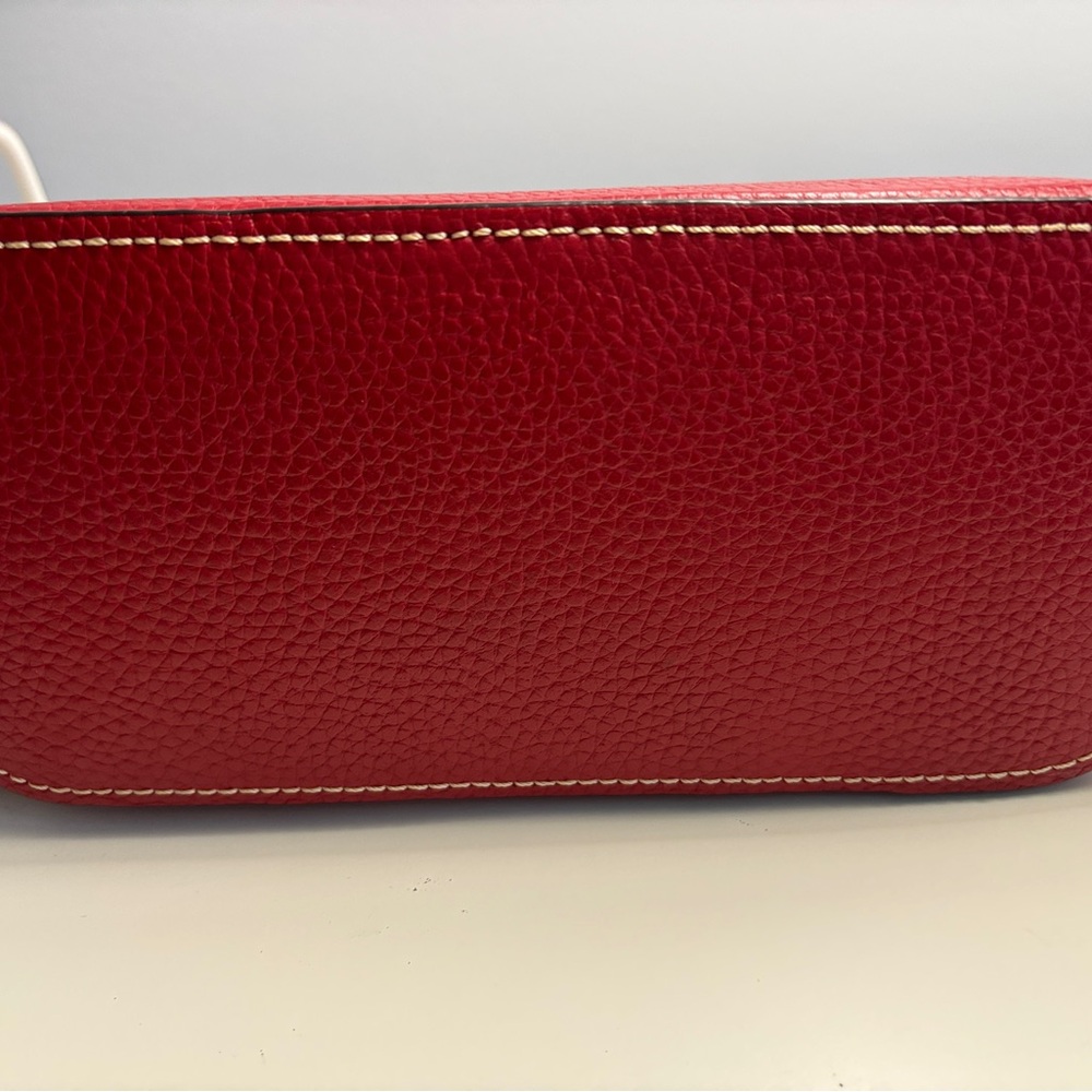 Dooney & Bourke Red Pebbled Leather Dome Crossbody with Brown Strap - Picture 4 of 7